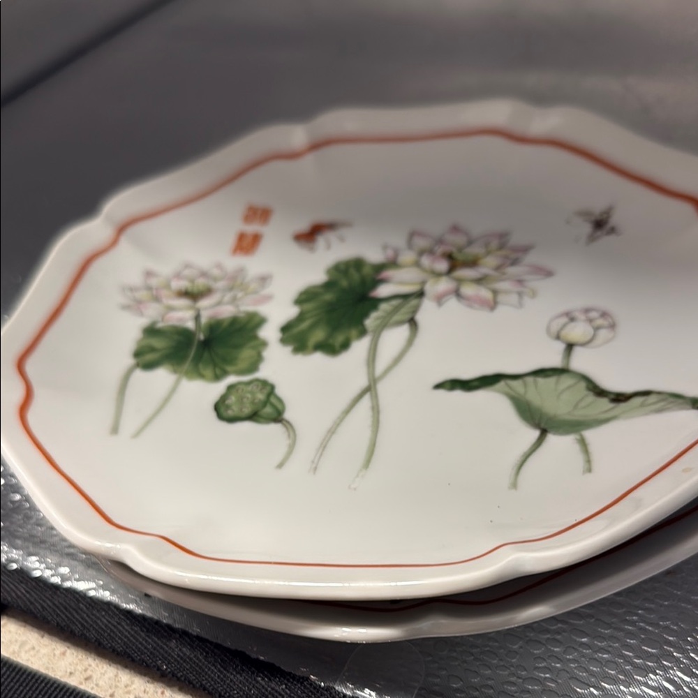 Vintage Tuscany Collection Lotus Floral Porcelain Salad Plates